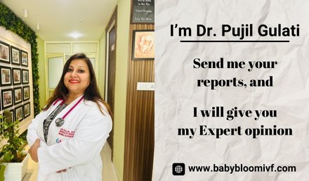 Dr. Pujil Gulati from babybloom ivf posing and invite to contact us from any problem about ivf