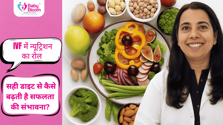 Doctor with healthy foods showing the role of nutrition in IVF success.