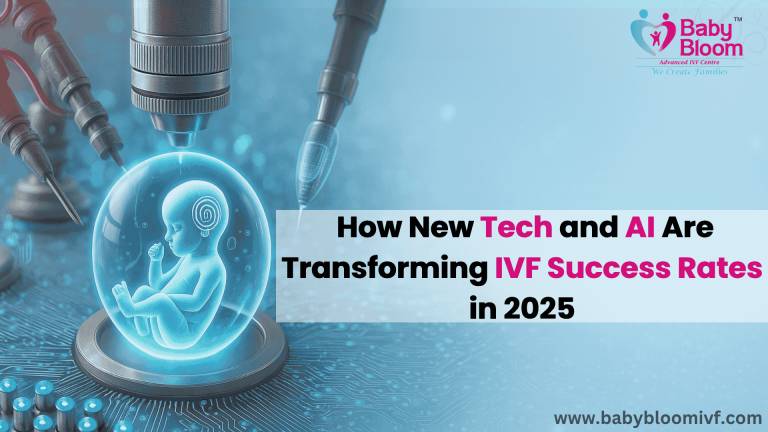 "Futuristic AI and robotic IVF technology improving baby success rates – Baby Bloom IVF 2025 innovation"