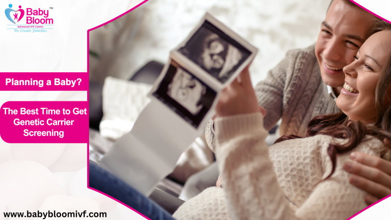 Happy couple looking at ultrasound scan while planning pregnancy – Genetic Carrier Screening advice by Baby Bloom IVF Centre.